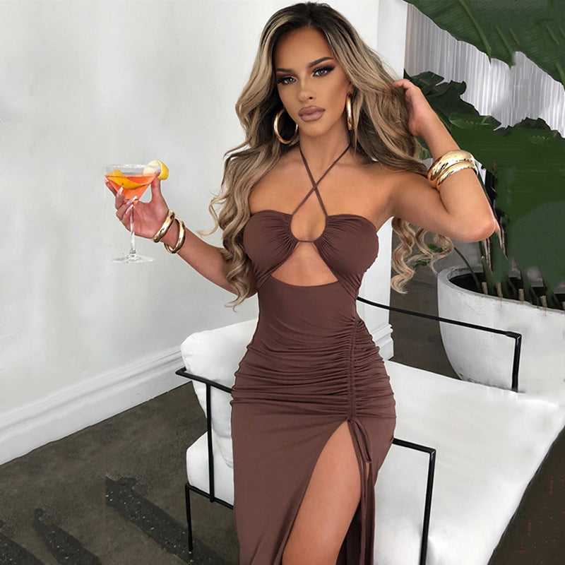 Cassidy Dress- Sexy Halterneck Lace-up Split Dress