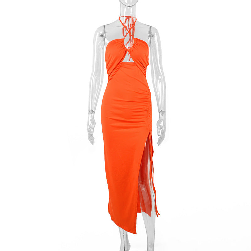 Cassidy Dress- Sexy Halterneck Lace-up Split Dress