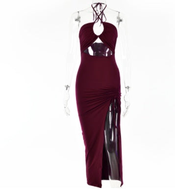 Cassidy Dress- Sexy Halterneck Lace-up Split Dress