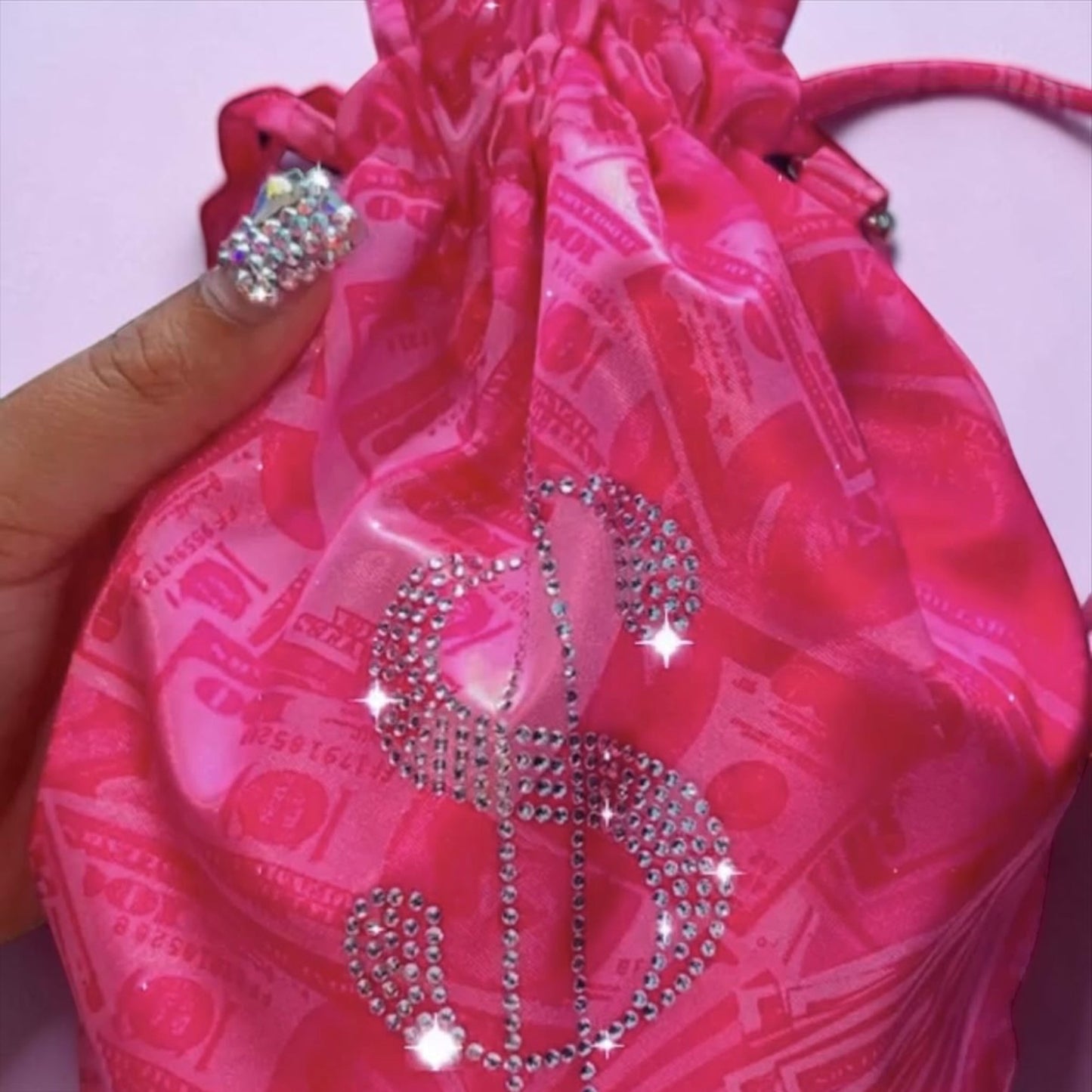 Pink Rhinestone Money Bag | Dancer & Stripper Tip Bag
