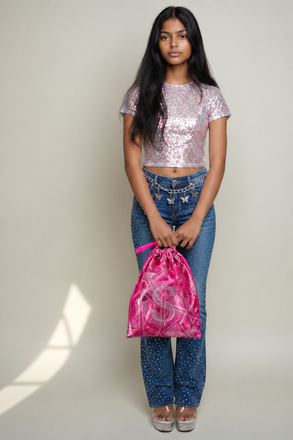 Pink Rhinestone Money Bag | Dancer & Stripper Tip Bag