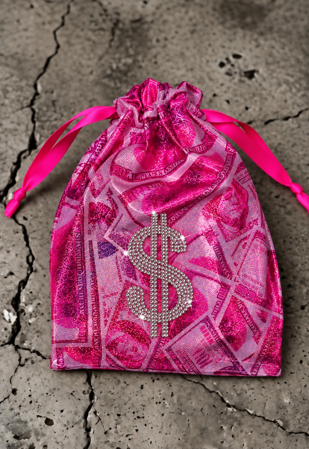 Pink stripper money bag rhinestone money print exotic dancer tip bag 