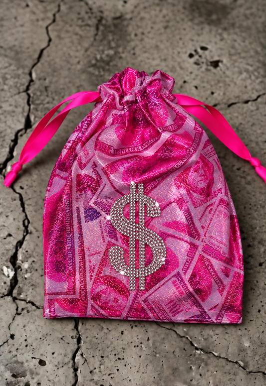 Pink stripper money bag rhinestone money print exotic dancer tip bag 